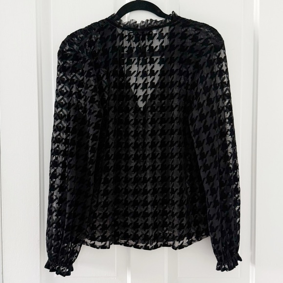 Zara Black Houndstooth Sheer Blouse (M) - Picture 3 of 4